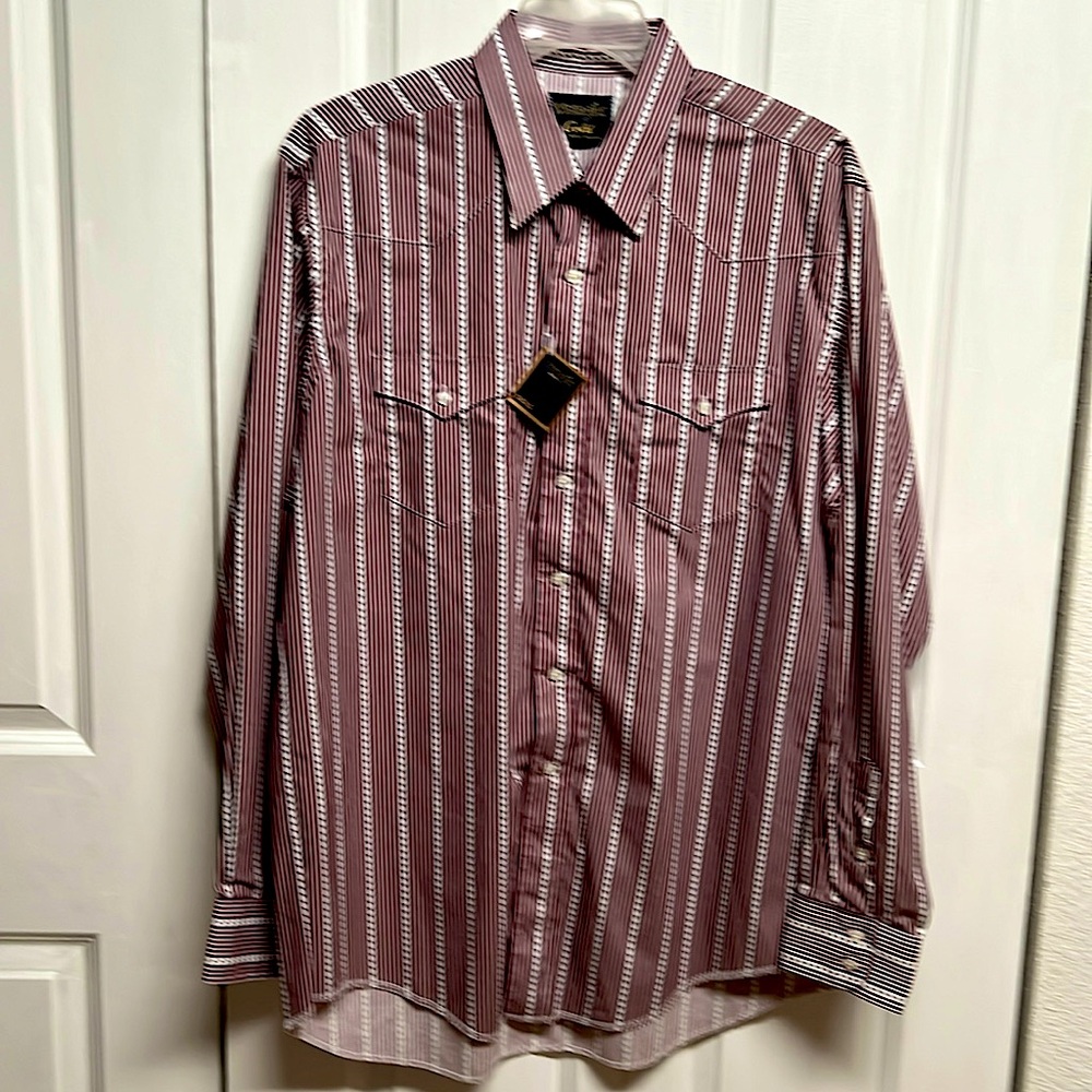 Wrangler Gold Red White Bull Stripe Cowboy Cut Dress Shirt Size 17 NWT